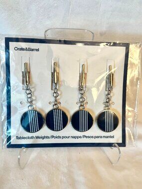 Crate & Barrel Metal Clip Tablecloth Weights Set 4 Water Stripe Blue White New